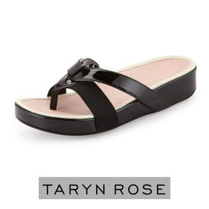 TARYN ROSE AUSTEN BLACK PANTENT THONG SANDAL 7.5